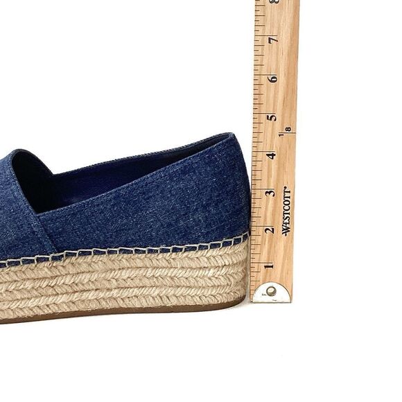 MIU MIU Size 39.5 Peep-Toe Blue Denim Platform Espadrille Sandals Slip On - Picture 8 of 11